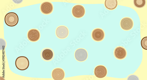 Abstract composition of assorted circular shapes and textured discs.