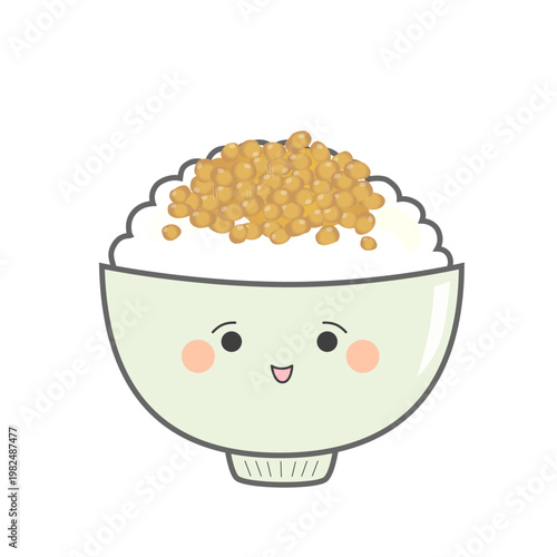 A cute illustration of natto rice served in a bowl.