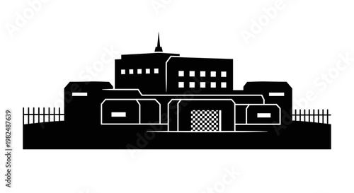 Black silhouette of a prison building.