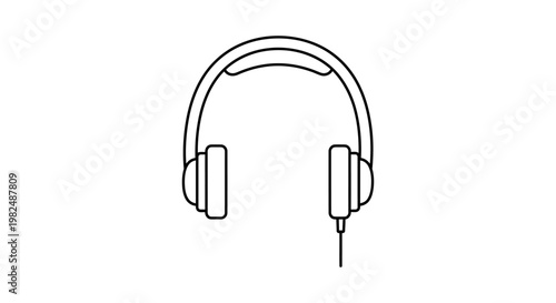 Minimalist Over-Ear Headphones Line Art Icon with Cord. Simple Black Outline Drawing for Music, Audio, Podcast, and Sound Design