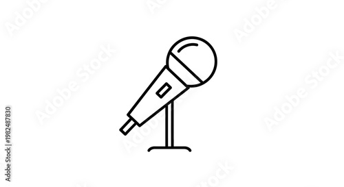 Microphone Icon Line Art Outline Symbol. Audio Recording, Voice, Sound, Speech, Music, Podcast, Communication Element.