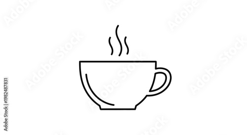 Hot drink cup icon with steam, simple black outline illustration for cafe menus, web design, or beverage concepts.