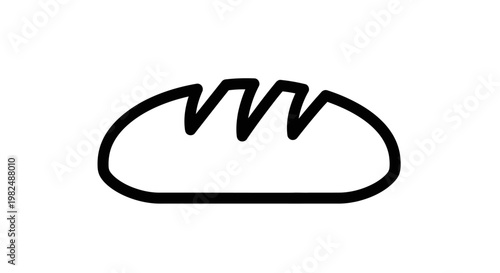 Minimalist black outline icon of a rustic bread loaf. Simple vector graphic for bakery menus, food apps, web design, UI/UX elements.
