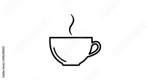 Minimalist steaming tea or coffee cup symbol vector icon. Simple hot beverage mug outline on white background for design.
