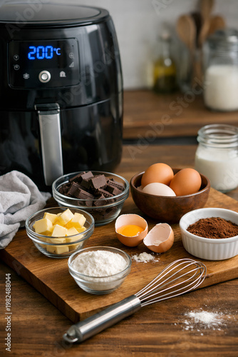 Airfryer and chocolate cake ingredients