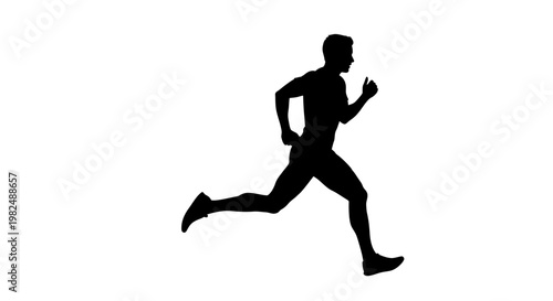Silhouette of a man running, isolated on a white background, representing fitness and speed.