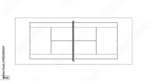 Top-down view of a clean tennis court with net and lines, vector graphic