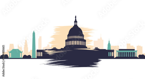 Washington DC Skyline Silhouette: Capitol Building, Washington Monument, Lincoln Memorial