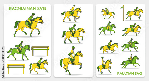 Equestrian Horse Riding Flat Icons Set, Sports and Recreation