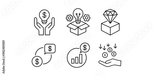 Black and white line of business ideas and money finance light bulb in white background