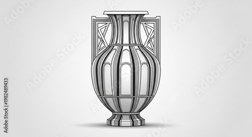 Elegant antique silver vase with intricate geometric patterns.
