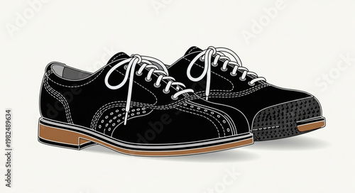 Pair of black leather oxford shoes with white laces.