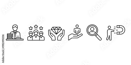 Line for business concepts including customer service teamwork value recruitment and attraction line business concepts