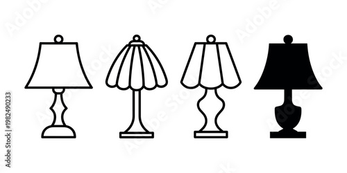 Four different table lamp in black and white lamps table lamps lamp shades lighting home decor in white background