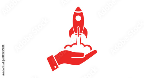 Red rocket icon launching from a supportive hand illustration.
