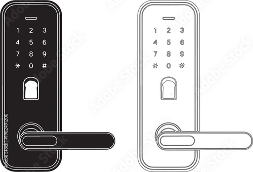 Digital door locks with keypads and handles in black and white  modern electronic entry systems