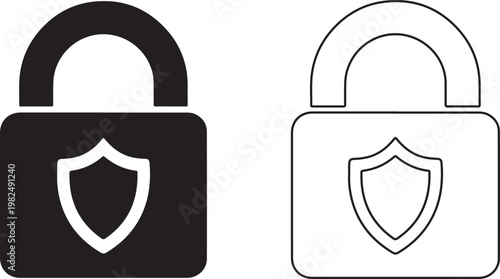 Padlock icons with shield symbol for security and protection concepts online  security