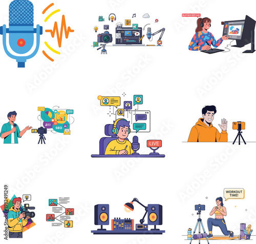 Digital creation set with streamers, equipment, and media msea set