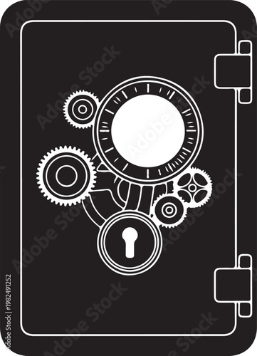 Safe box with clock and gears mechanism and key  security concept