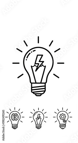 :
Creative Light Bulb Outline Icon with Radiating Shine Lines for Inspiration and Idea Concept