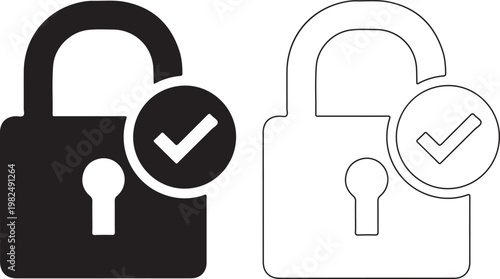 Padlock icons with checkmark symbol for security and safety concept
