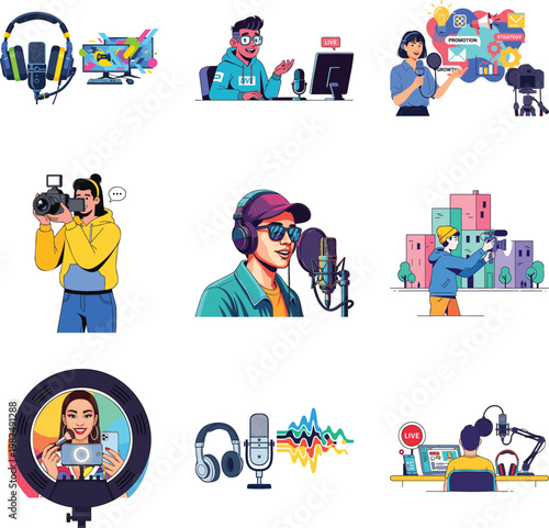 Digital creation set with streamers, podcasters and cameras msea set