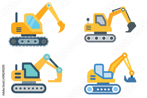 Excavator Vector Illustration - Construction Machinery Icon