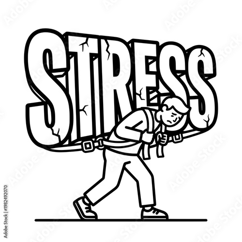 person carrying heavy stress word line drawing illustration vector clipart black and white