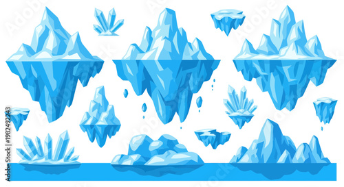 Floating Icebergs and Crystals, Arctic Landscape Elements
