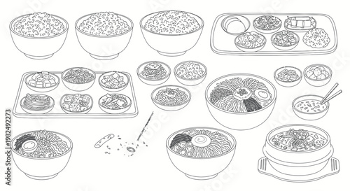 Korean Food Illustration: Rice, Noodles, Kimchi, and Stews