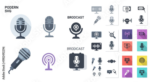 Modern SVG Icons: Microphones, Broadcasting, and Audio Equipment