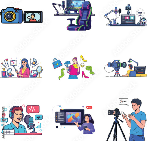 Set of digital creators, vloggers, and online streamers msea set influencer