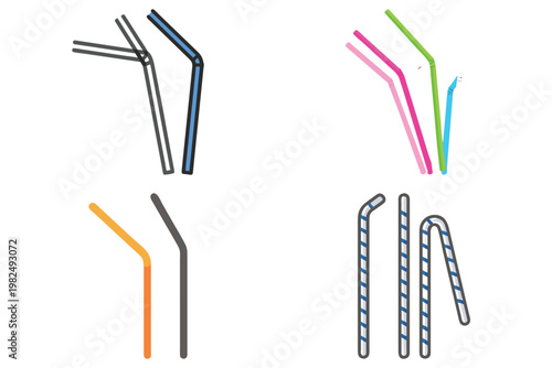 Colorful Drinking Straws Vector Illustration - Party, Summer, Beverage
