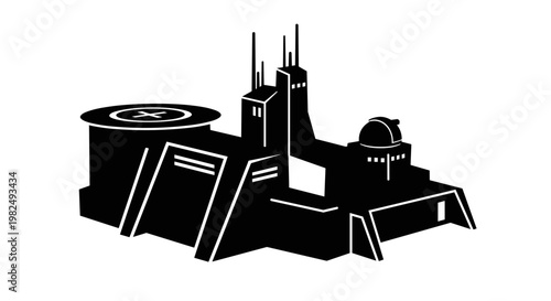 Industrial building structure with towers.