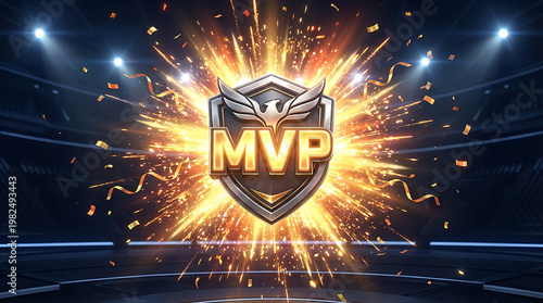 Celebrate Your Victory with a Glorious MVP Award Emblem Surrounded by Confetti and Explosions