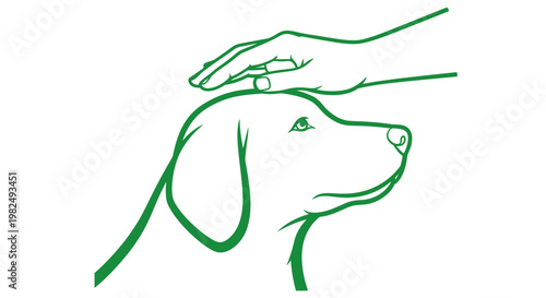 A hand petting a dog head line art illustration.