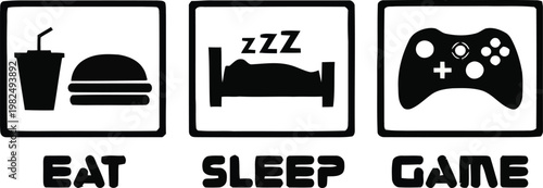 Eat Sleep Game Repeat Minimalist Icon Design for Gamer Lifestyle Concept