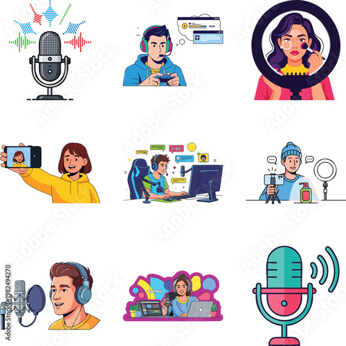 Set of social media influencers, streamers, and podcasters msea set