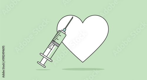 Medical syringe and heart symbol icon representing health care.