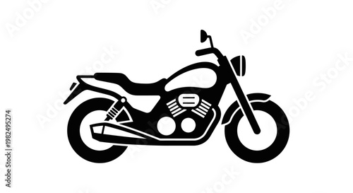 Classic cruiser motorcycle silhouette vector icon on white background. Vintage motorbike symbol for design elements and apps.