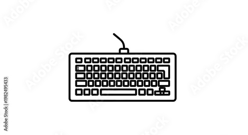 Minimalist outline icon of a wired computer keyboard, perfect for technology, typing, data entry, and digital communication concepts.