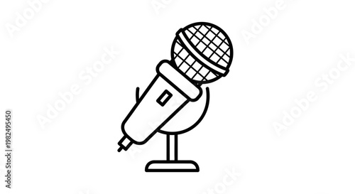Line Art Microphone Icon for Audio Recording, Podcasting, Broadcasting, Voice Communication, and Sound Design