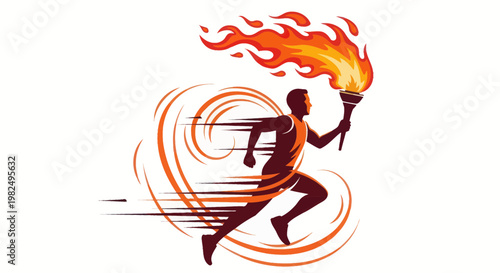 Athlete Running with Flaming Torch, Symbolizing Victory and Competition