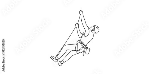 A minimalist single line drawing of an adventurous rock climber ascending a steep mountain wall Vector, illustration