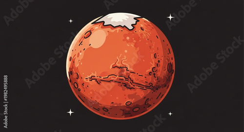 Illustration of the planet Mars with its polar ice cap.