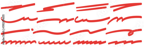 手書きのアンダーライン 赤いマーカーペンで引いたような横長の罫線セット