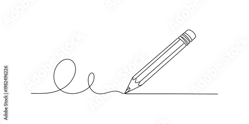 A single continuous line drawing of a wooden pencil creating a creative loop and a straight line Vector, illustration