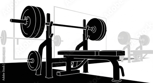 Weightlifting Bench Press Equipment in Gym.