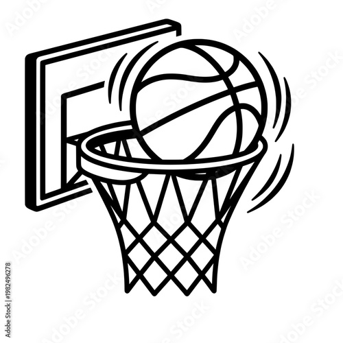 basketball dunking into hoop line drawing illustration vector clipart black and white
