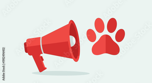 Red Megaphone With A Paw Print Symbol Icon Illustration.